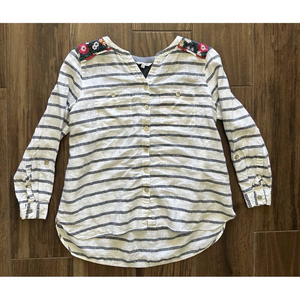 John Mark Striped Embroidered Patchwork Long Slee… - image 2